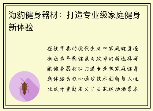 海豹健身器材：打造专业级家庭健身新体验